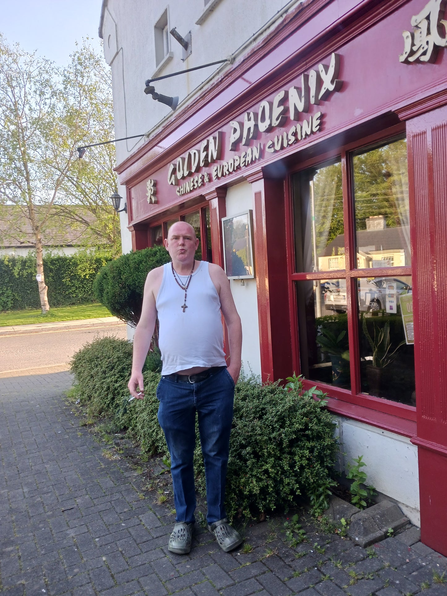 Damien Leech Outside Golden Phoenix Chinese Restaurant in Dunshaughlin, Ireland